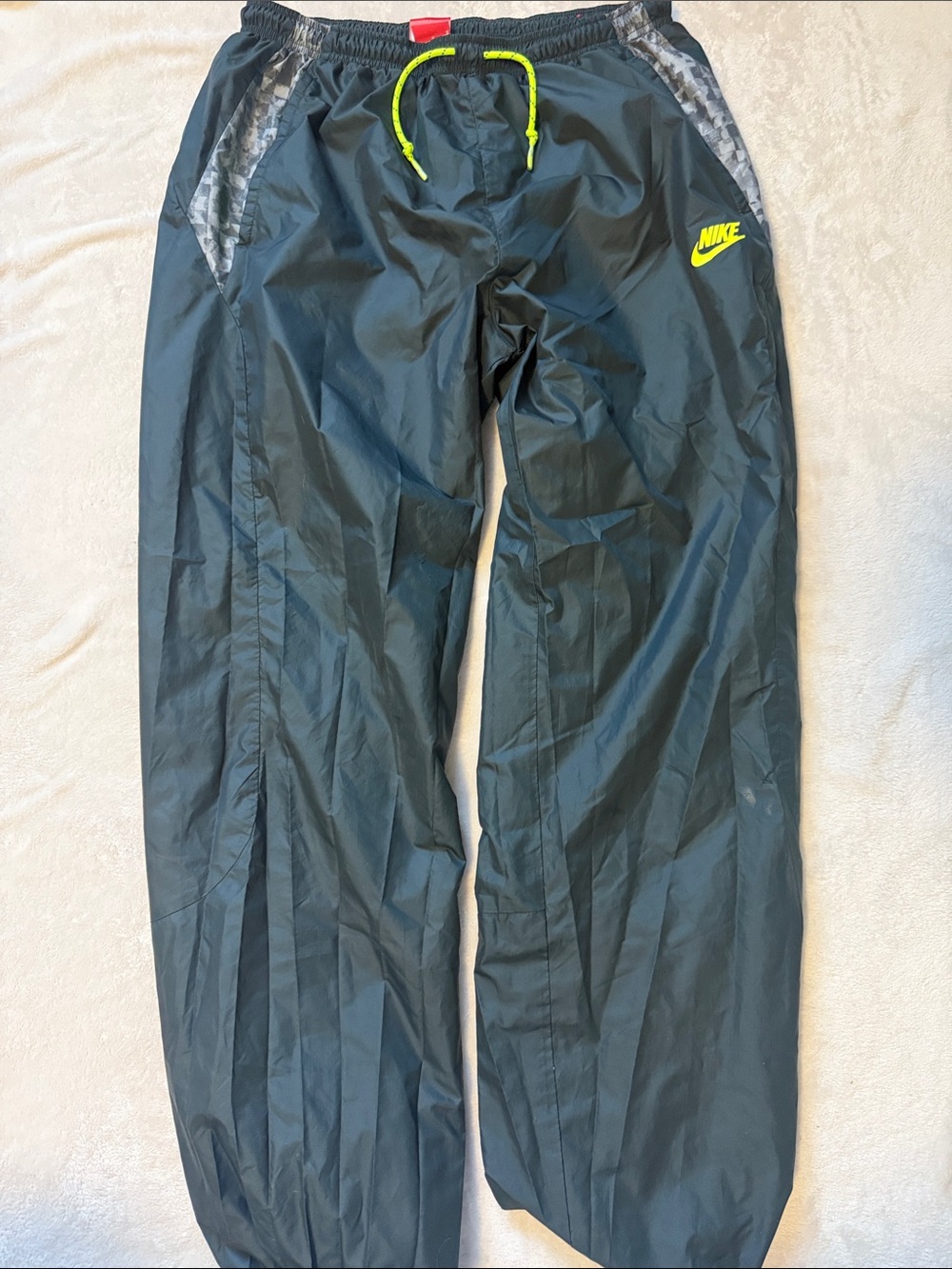 Nike Black Track Pants with Neon Yellow Drawstring and Logo